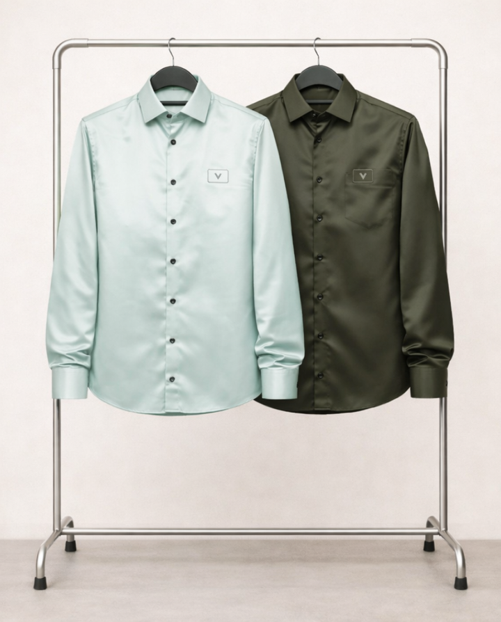 Men’s Premium Satin Shirt Combo – Mint Green & Olive