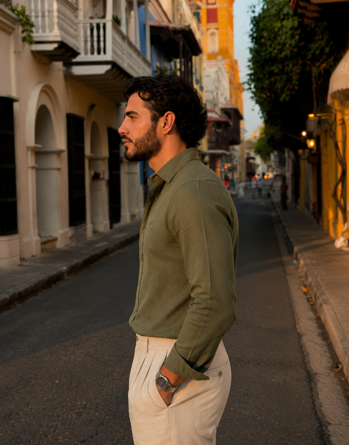 Men’s Olive Green Cotton Shirt