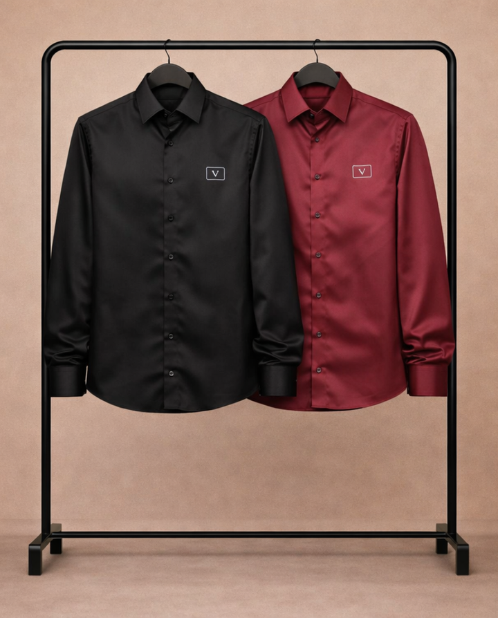 Luxury Satin Shirt Combo – Classic Black & Deep Wine Red Power Pair
