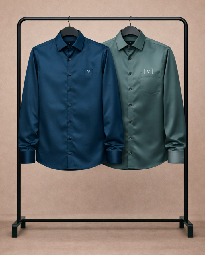 Men’s Teal Blue & Sage Green Satin Shirt Combo – Premium Party & Evening Wear (Pack of 2)