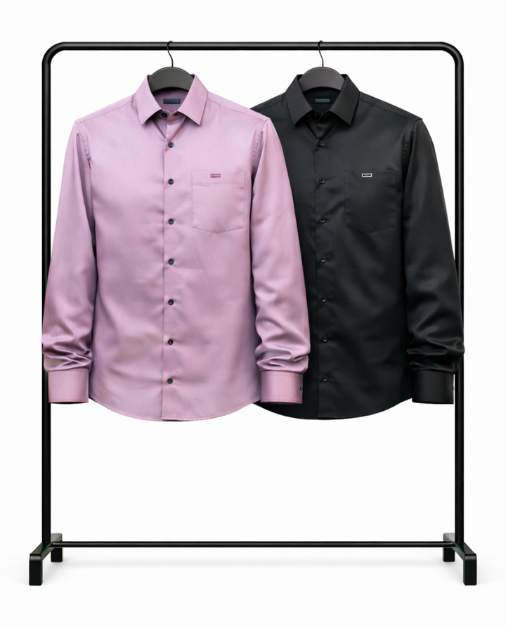 Men’s Blush Pink & Jet Black Satin Shirt Combo