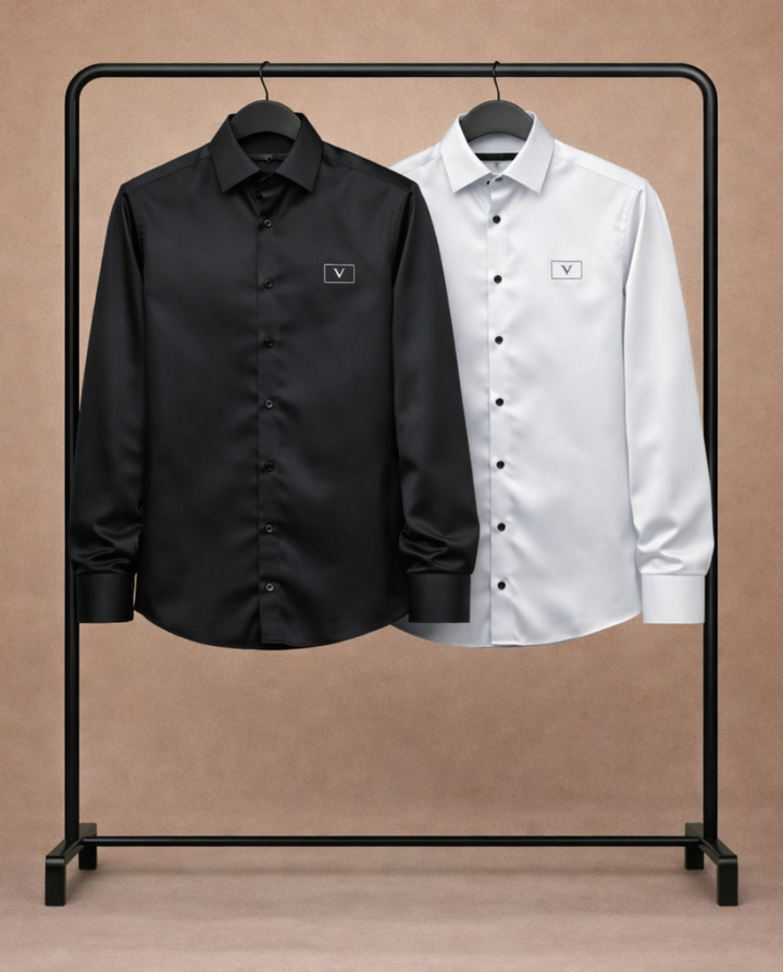 Men’s Black & White Satin Shirt Combo