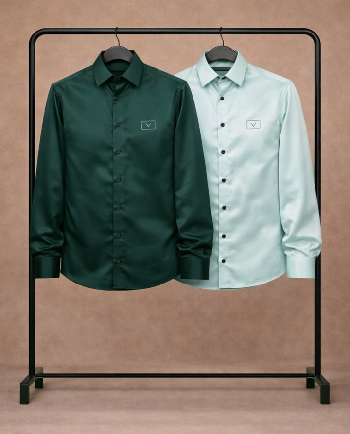 Men’s Premium Satin Shirt Combo – Deep Green & Mint