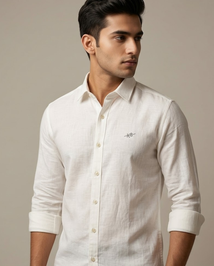 Men’s Off-White Cotton Linen Shirt