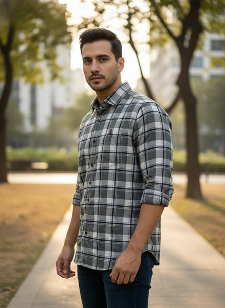 Men’s Grey Check Cotton Shirt – City Casual Edition