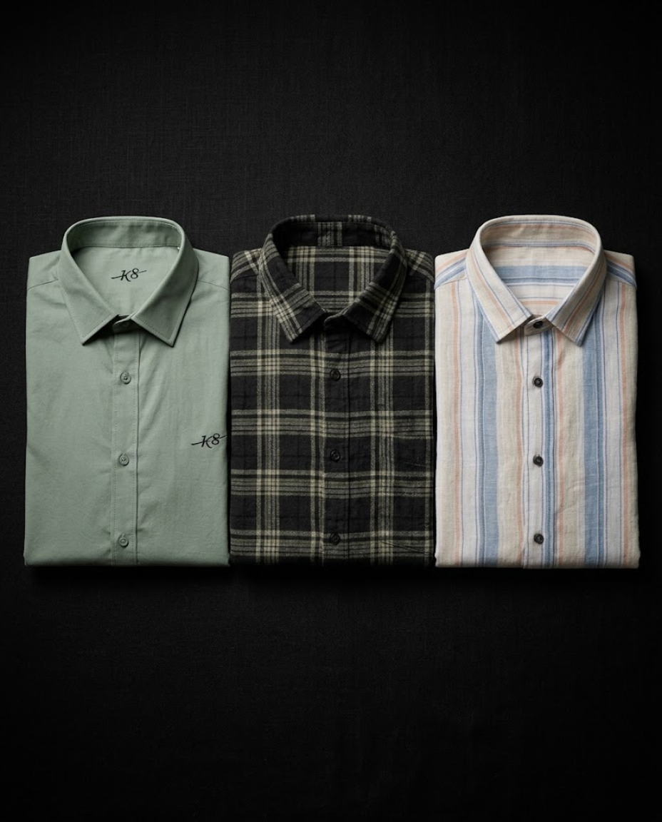 Men’s Premium Shirt Combo-Solid, Check & Stripe