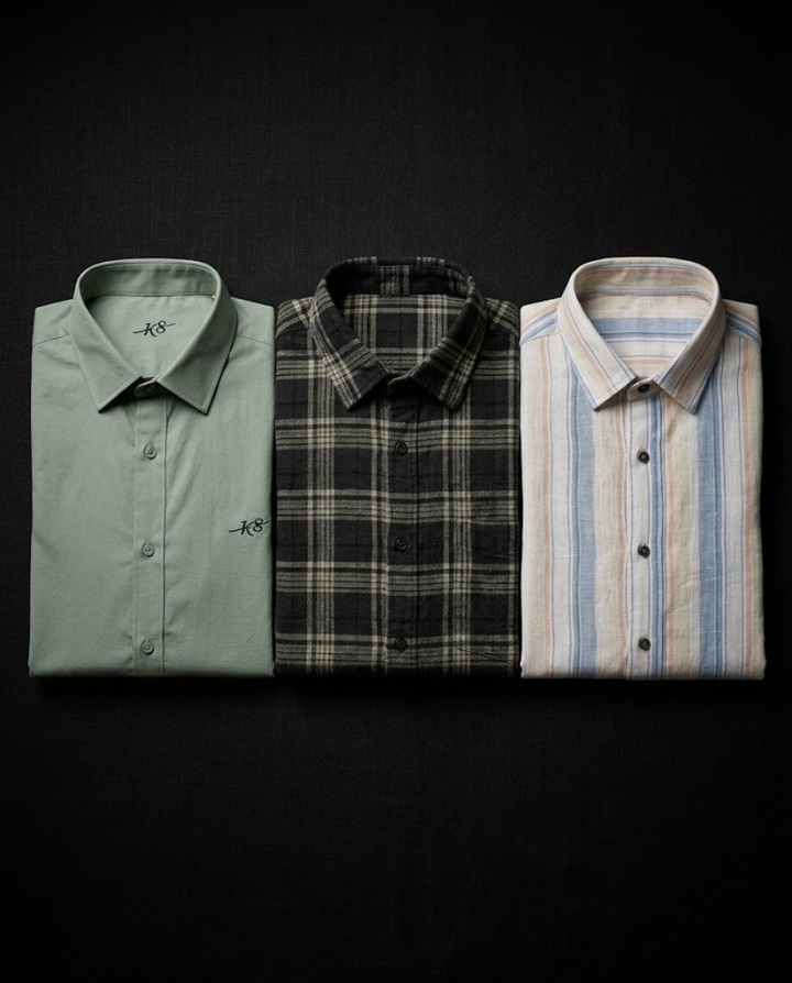 Men’s Premium Shirt Combo-Solid, Check & Stripe