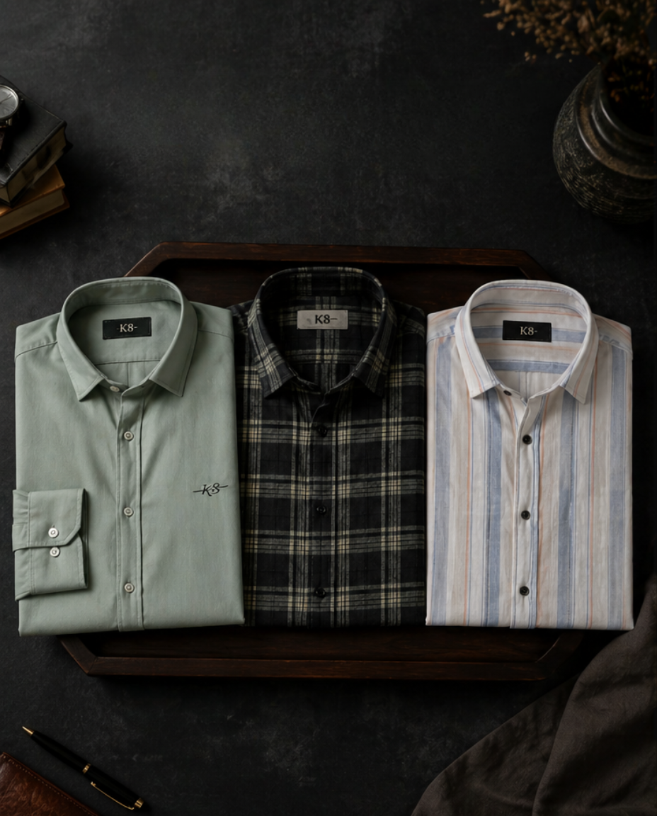 Men’s Premium Shirt Combo-Solid, Check & Stripe