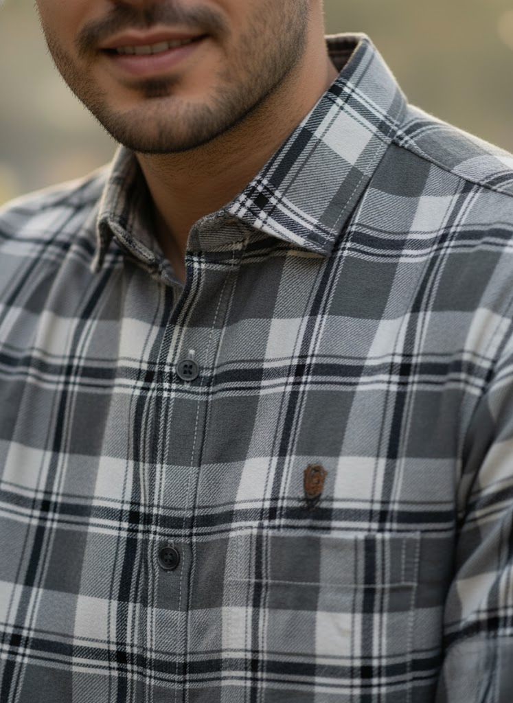 Men’s Grey Check Cotton Shirt – City Casual Edition