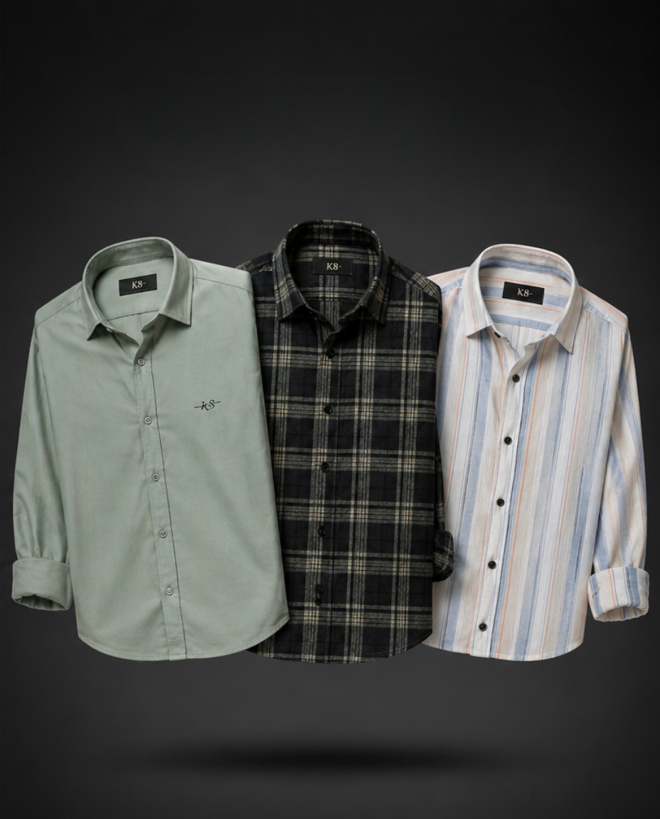 Men’s Premium Shirt Combo-Solid, Check & Stripe