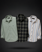 Men's Premium Shirt Combo - Pack of 3 (Solid, Check & Stripe)