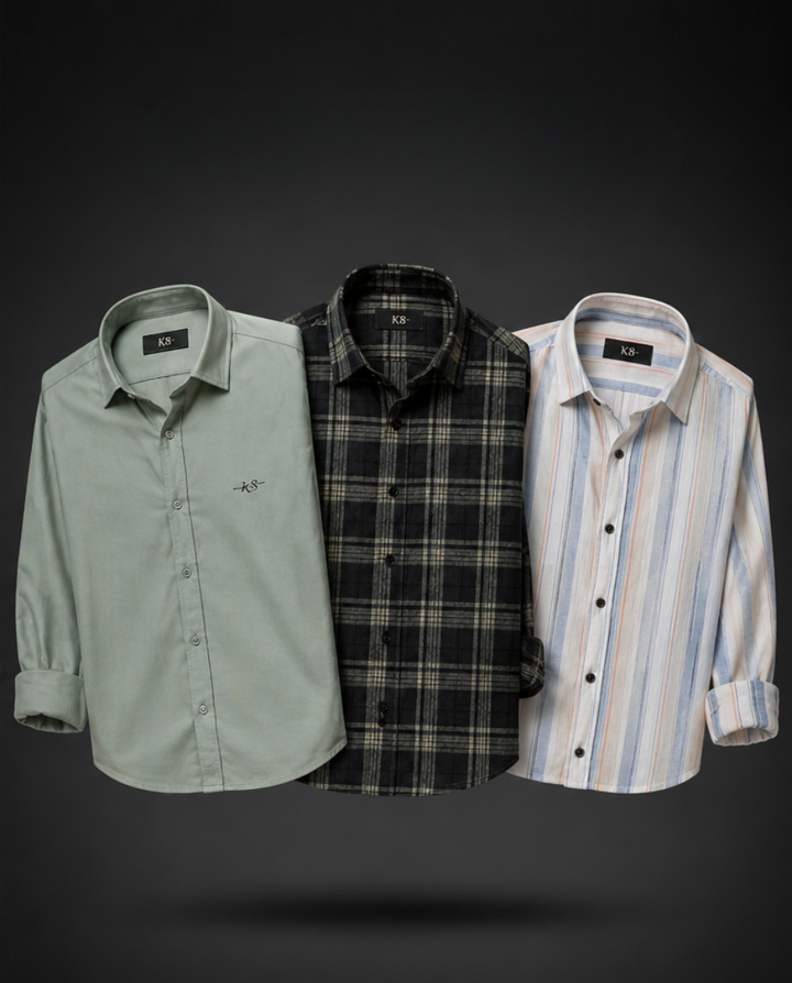 Men’s Premium Shirt Combo-Solid, Check & Stripe
