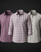 Men's Stylish Shirt Combo - Pack of 3 (Solid, Check & Stripe)