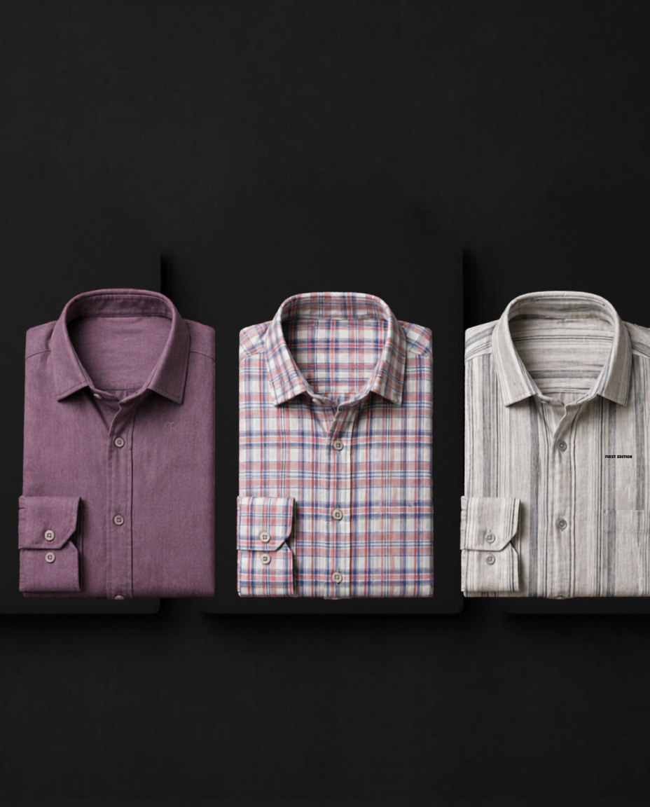 Men’s Stylish Shirt Combo-Solid, Check & Stripe