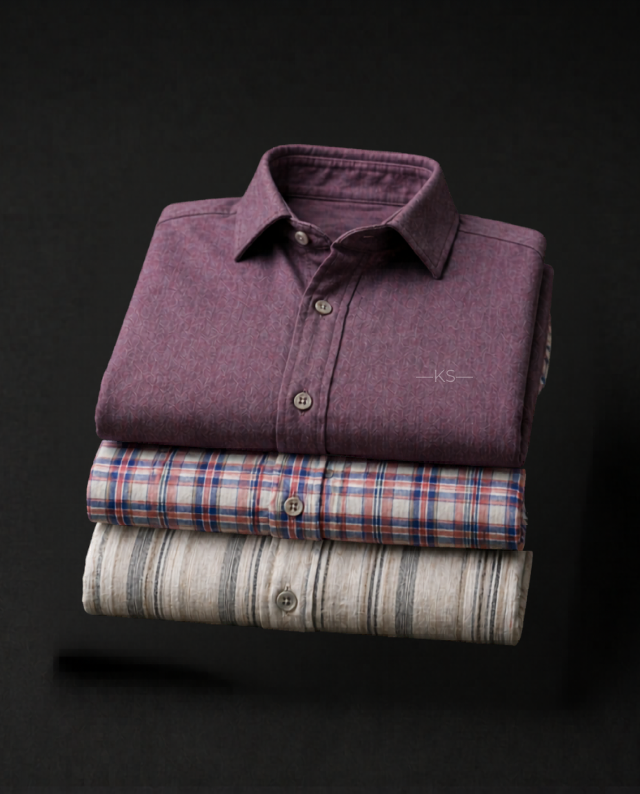 Men’s Stylish Shirt Combo-Solid, Check & Stripe
