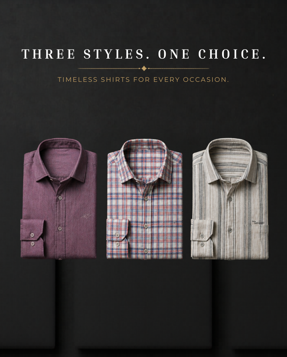 Men’s Stylish Shirt Combo-Solid, Check & Stripe
