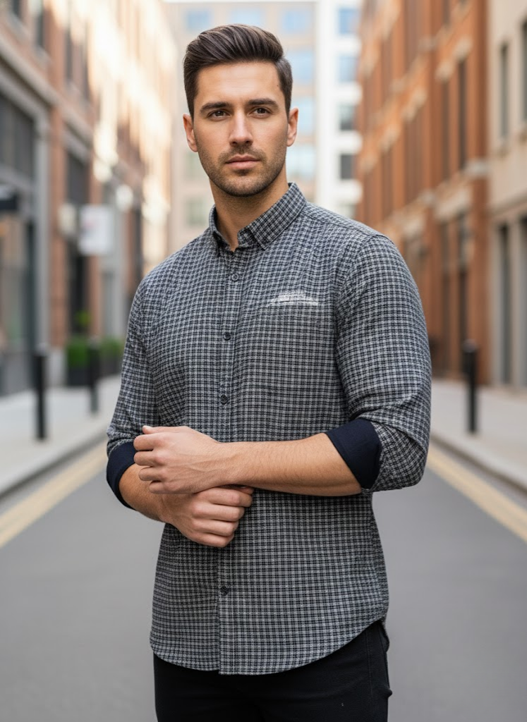 Men’s Black Micro Check Shirt – Executive City Edition
