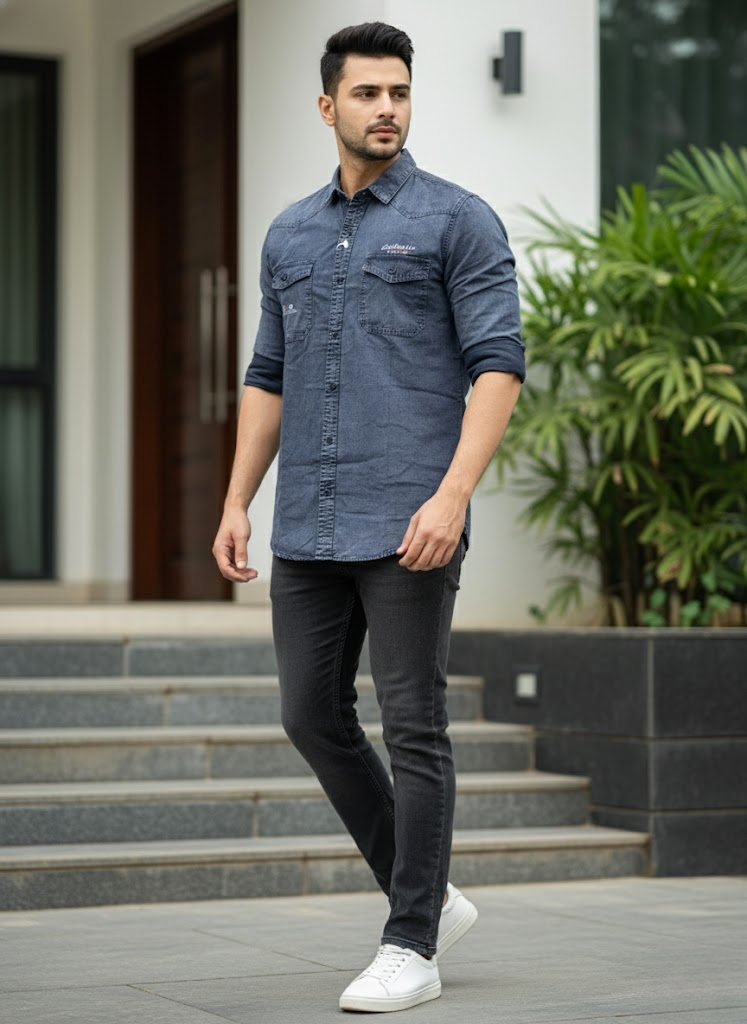 Men’s Grey Denim Washed Shirt