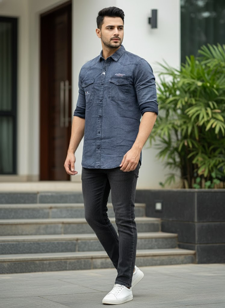 Men’s Grey Denim Washed Shirt