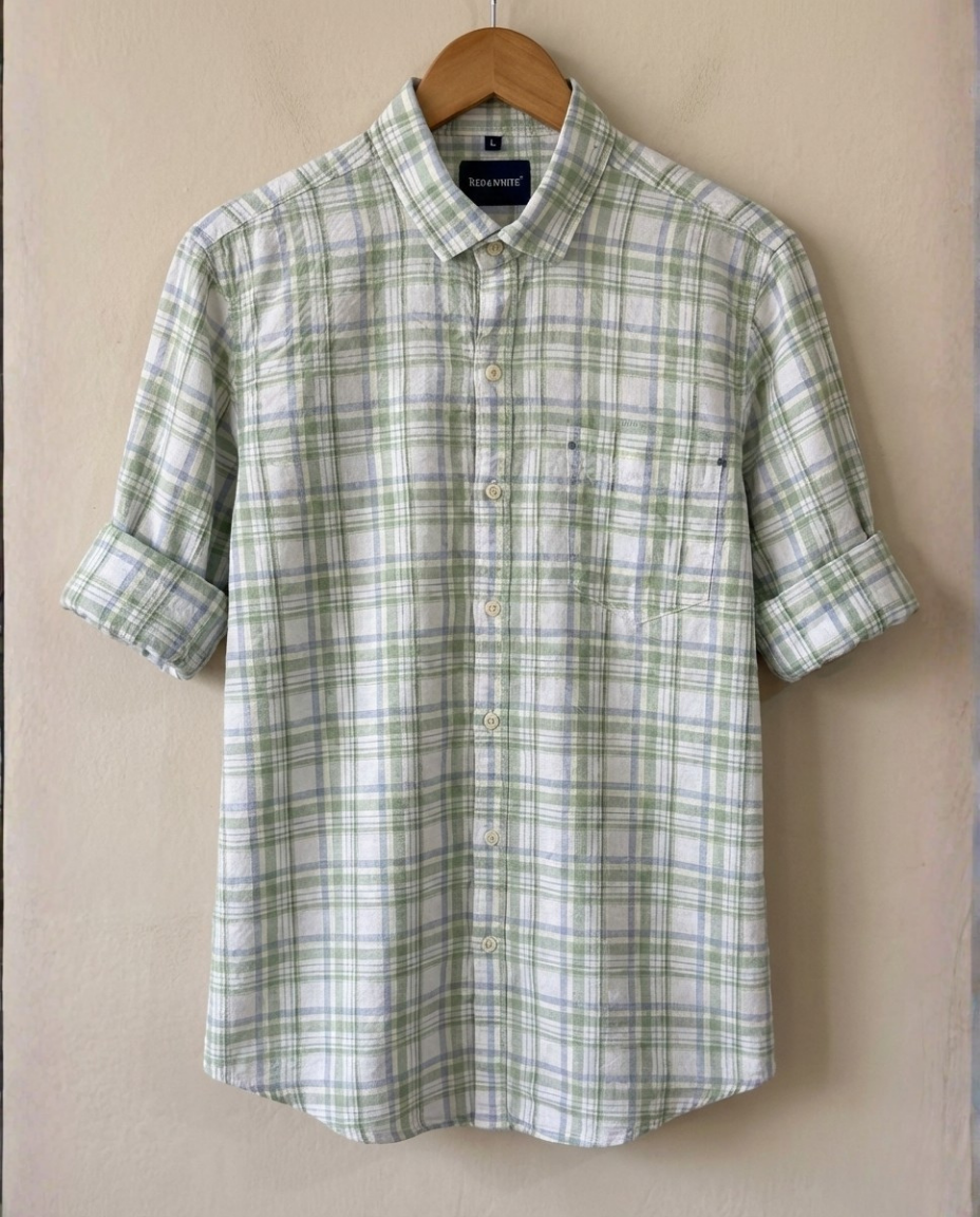 Men’s Sage Green Plaid Shirt – Premium Checked Shirt with Relaxed Elegance