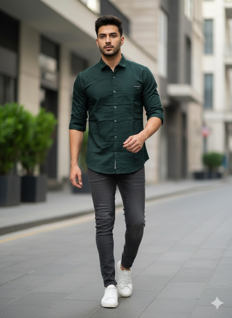 Forest Green Slim Fit Casual Shirt – Men’s Premium Classic Essential