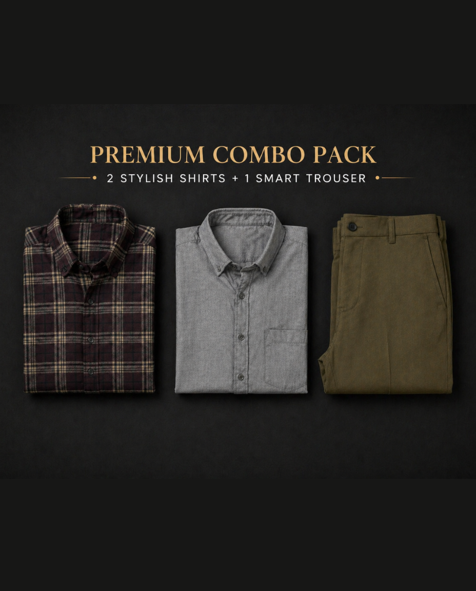 Men’s Smart Casual Combo Set (2 Shirts + 1 Chino Trouser)