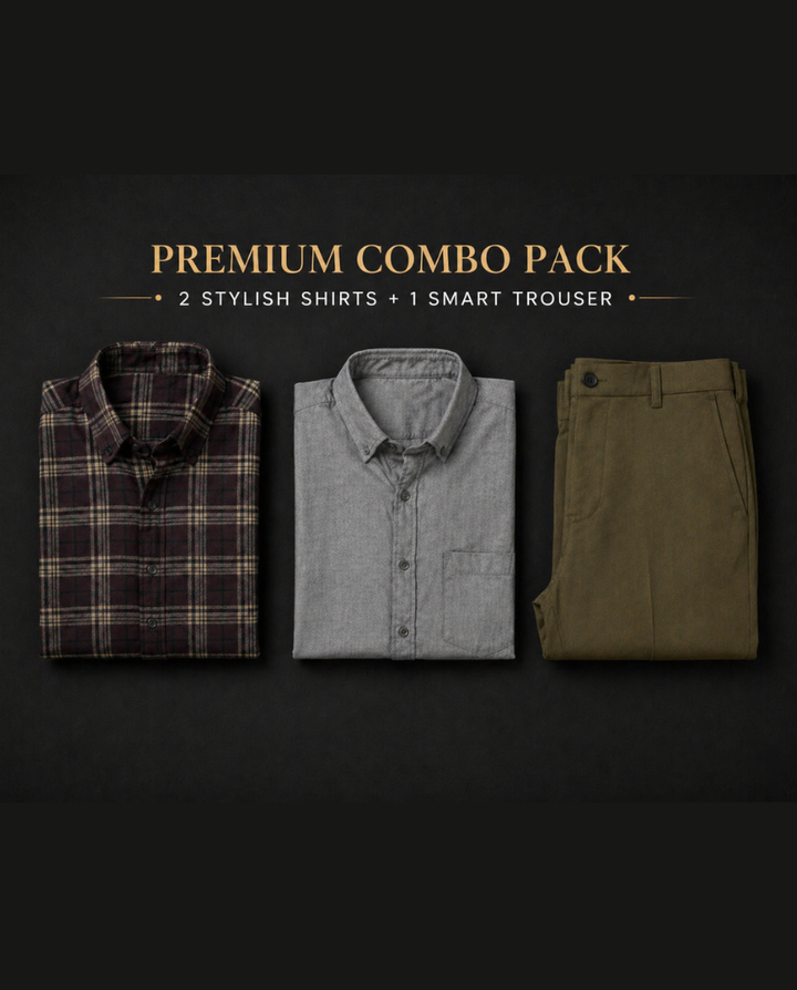 Men’s Smart Casual Combo Set (2 Shirts + 1 Chino Trouser)