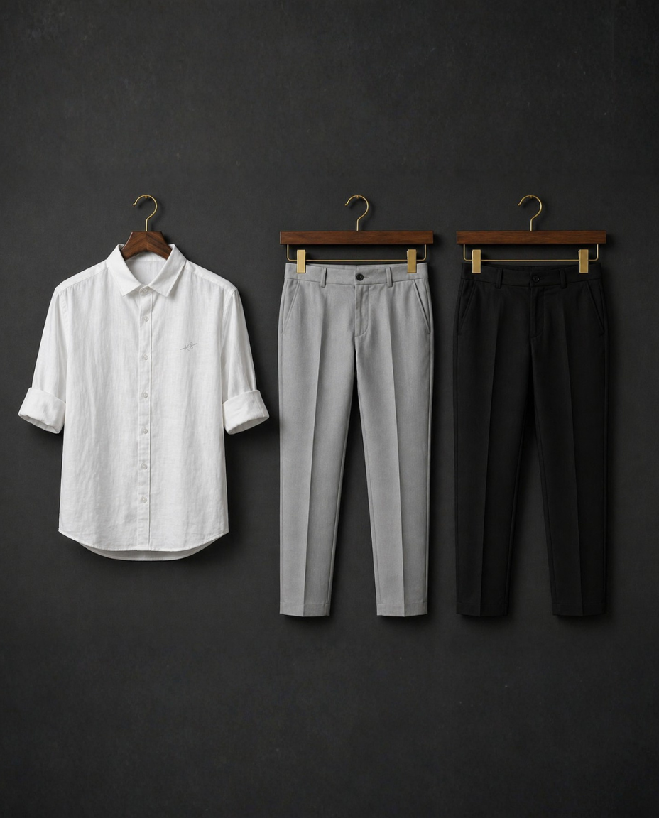 Men’s White Shirt with Grey & Black Trousers Combo Set