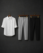 Men's White Shirt + Grey & Black Trousers Combo (Pack of 3)