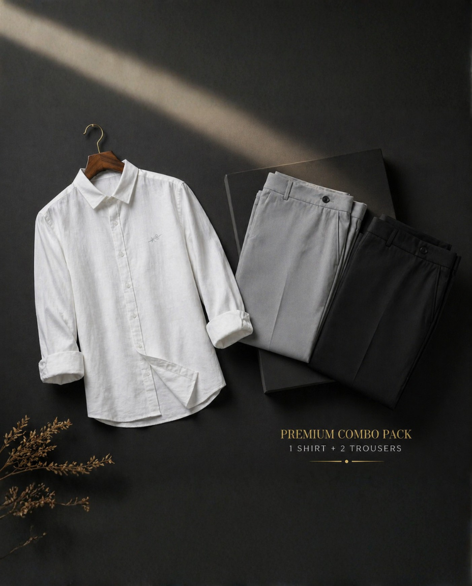 Men’s White Shirt with Grey & Black Trousers Combo Set
