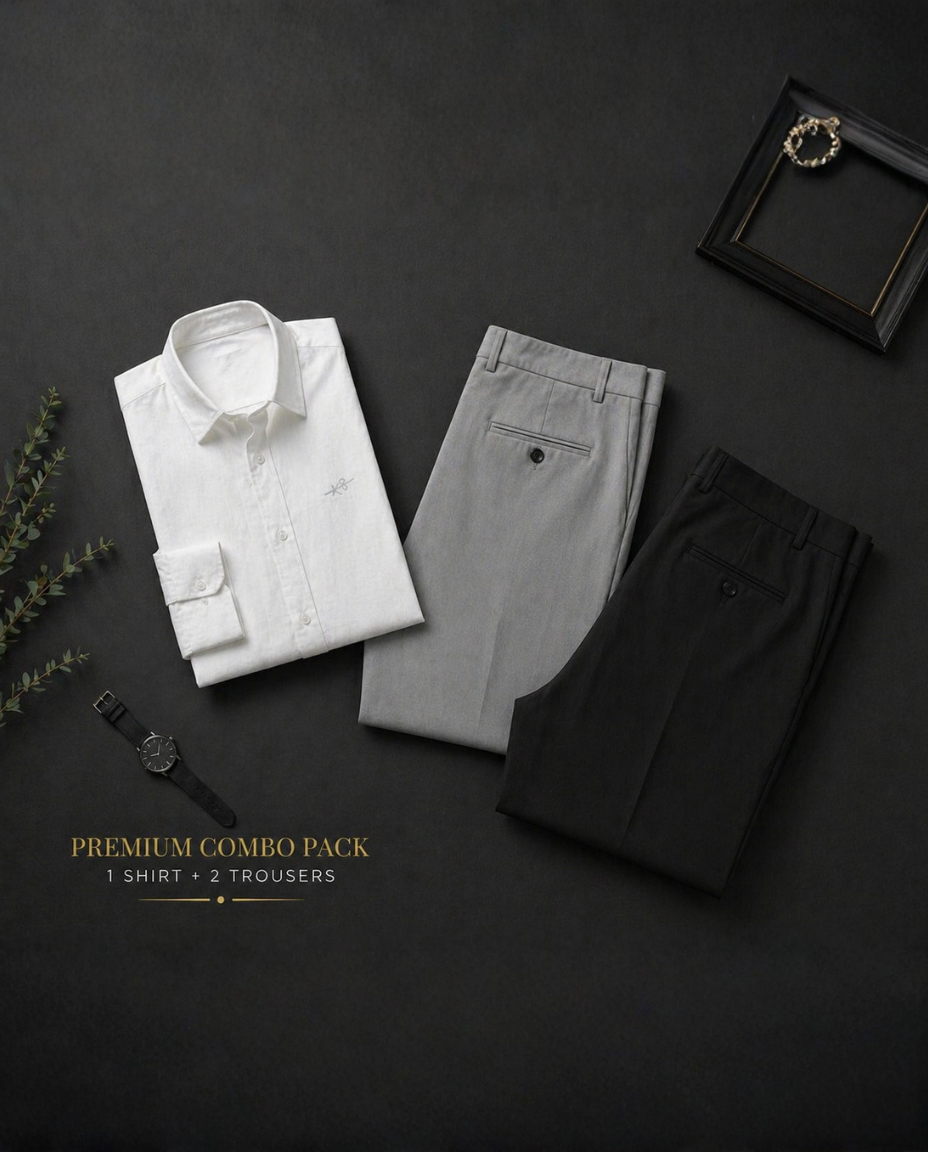 Men’s White Shirt with Grey & Black Trousers Combo Set