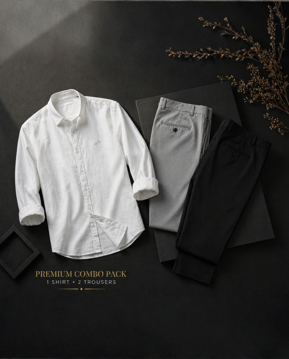 Men’s White Shirt with Grey & Black Trousers Combo Set