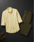 Men's Light Yellow Shirt + Olive Trouser Combo (Pack of 2)