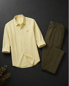 Men's Light Yellow Shirt + Olive Trouser Combo (Pack of 2)