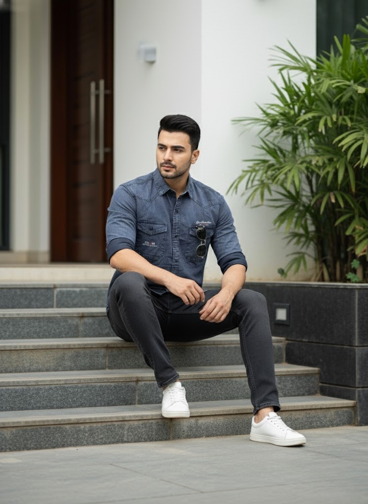 Men’s Grey Denim Washed Shirt