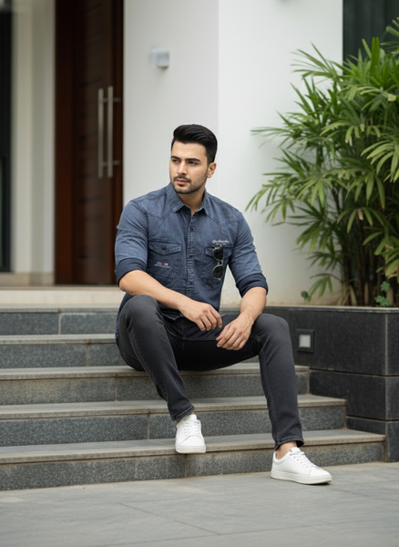Men’s Grey Denim Washed Shirt