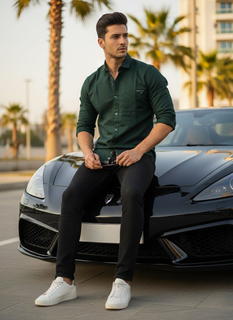 Forest Green Slim Fit Casual Shirt – Men’s Premium Classic Essential