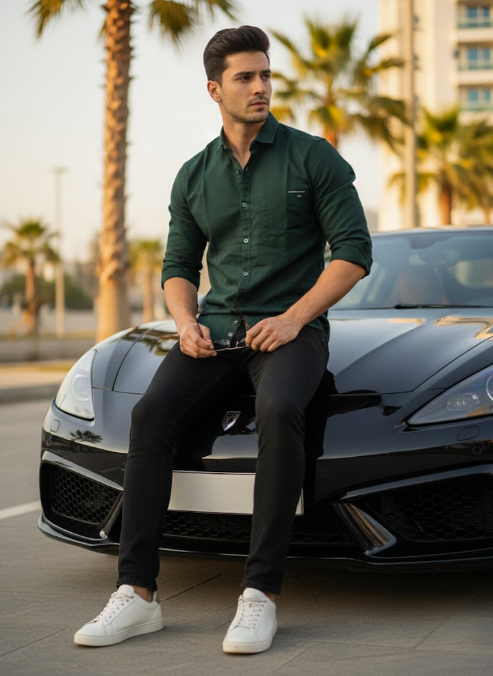 Forest Green Slim Fit Casual Shirt – Men’s Premium Classic Essential