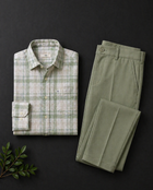 Men's Classic Olive Combo - Check Shirt + Trouser (Pack of 2)