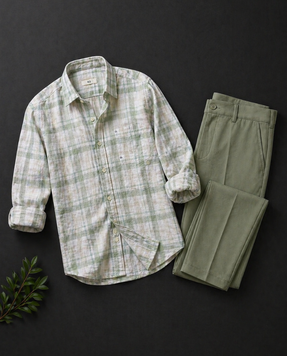 Men’s Classic Olive Combo – Check Shirt with Matching Trouser