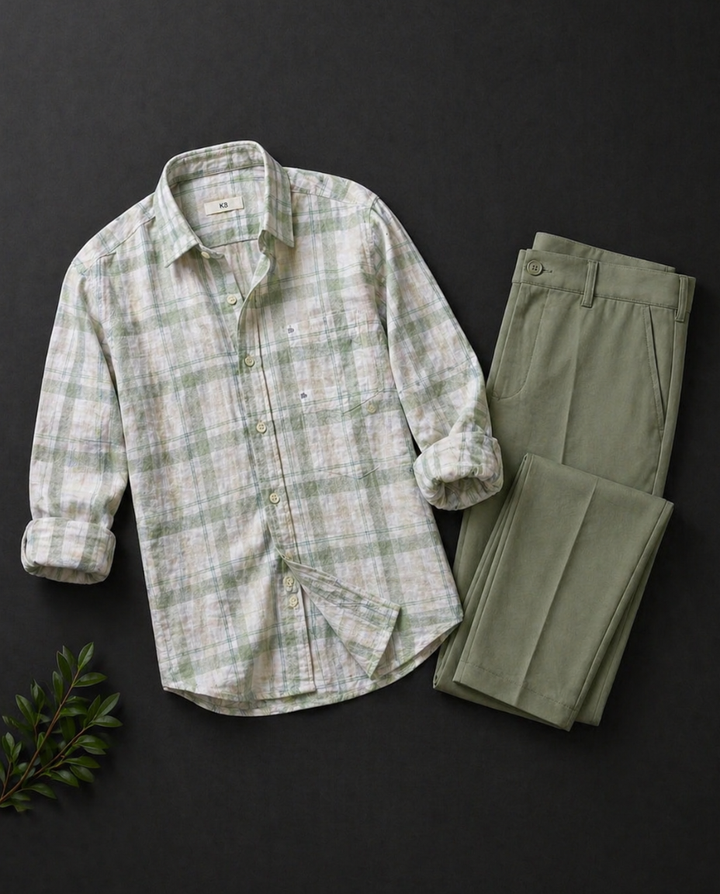 Men’s Classic Olive Combo – Check Shirt with Matching Trouser