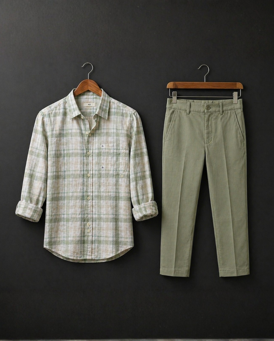 Men’s Classic Olive Combo – Check Shirt with Matching Trouser