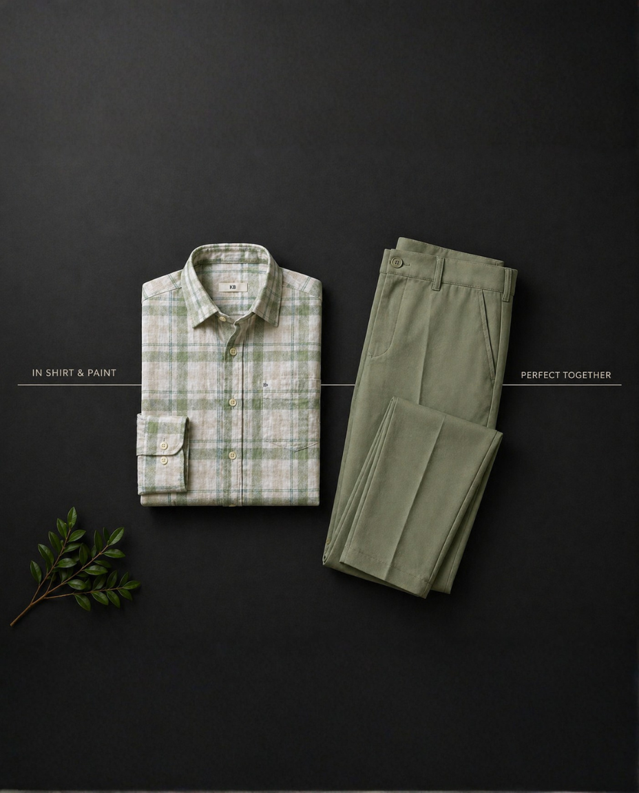 Men’s Classic Olive Combo – Check Shirt with Matching Trouser