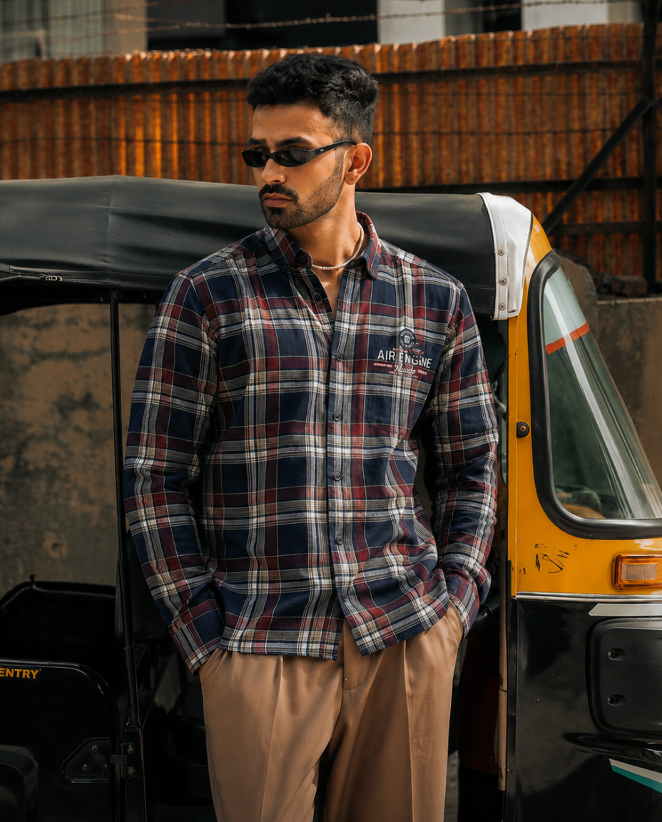 Men’s Maroon & Navy Checked Casual Shirt