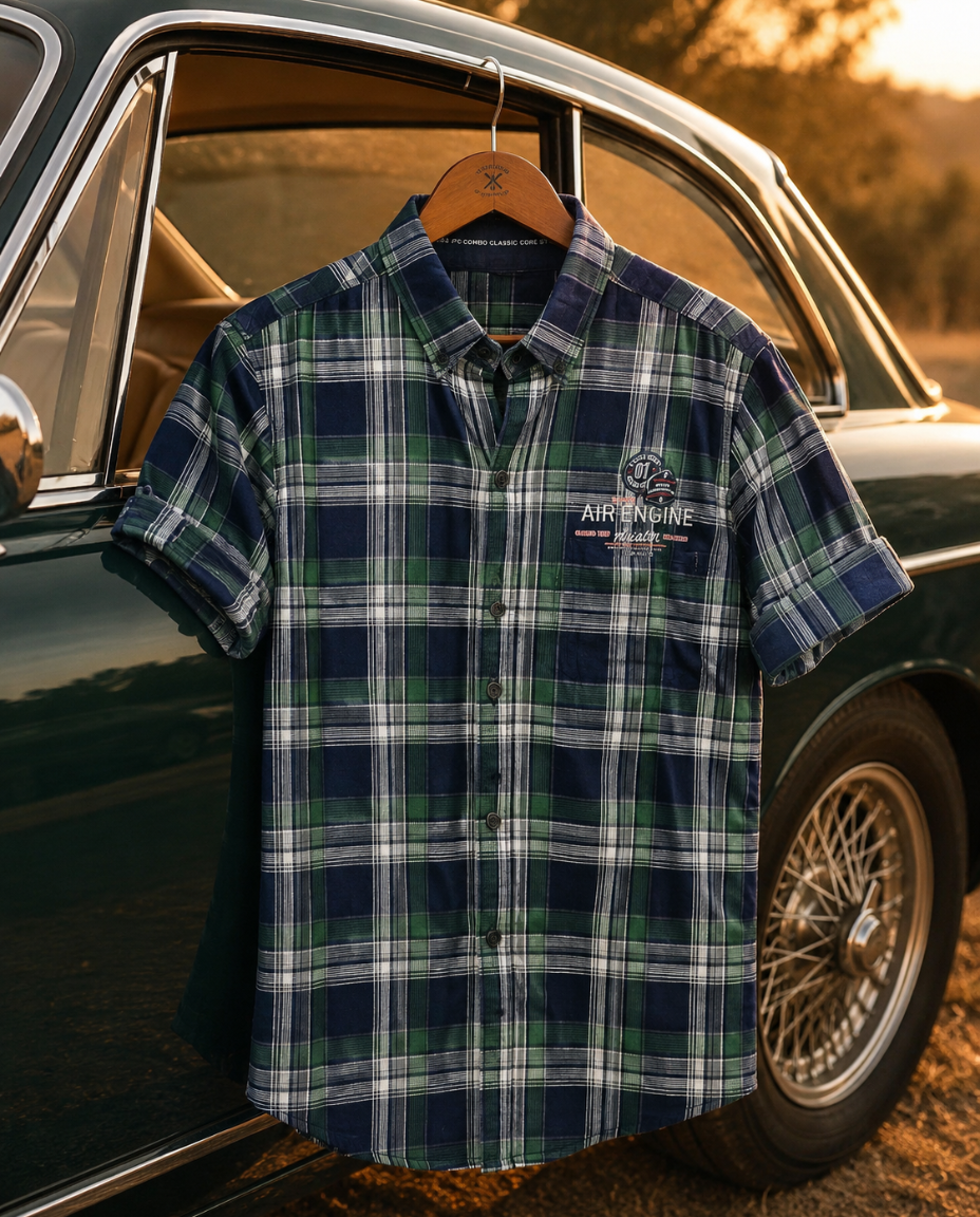 Men’s Blue & Green Checked Casual Shirt