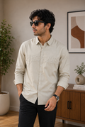 Men's Minimal Beige Casual Shirt | Premium Cotton