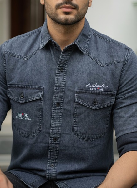 Men’s Grey Denim Washed Shirt