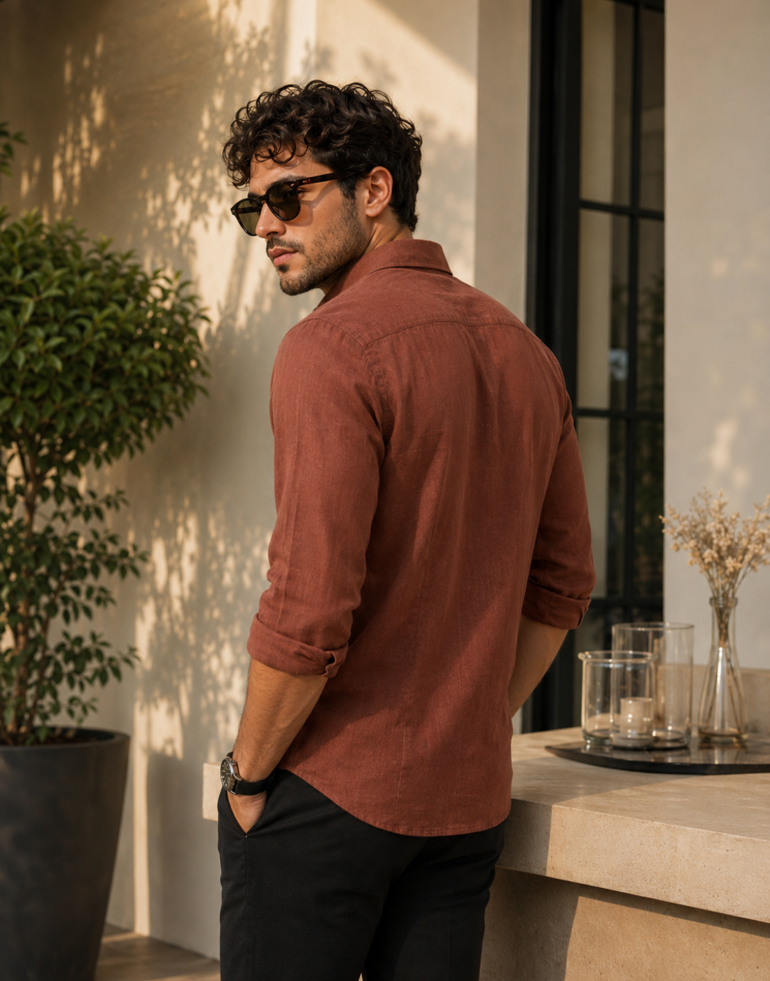 Men’s Rust Brown Cotton Shirt