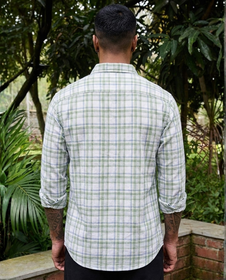 Men’s Sage Green Plaid Shirt – Premium Checked Shirt with Relaxed Elegance