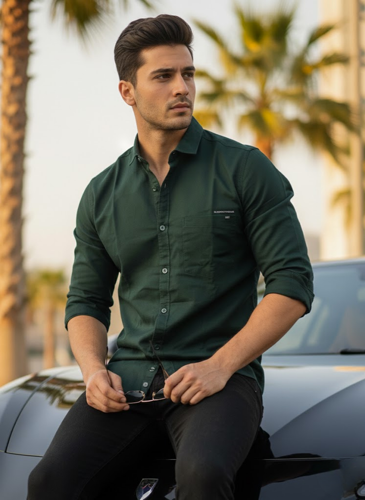 Forest Green Slim Fit Casual Shirt – Men’s Premium Classic Essential